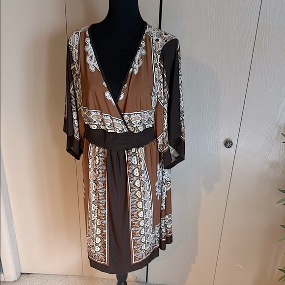 Chic Brown Boho Patterned Dress - Picture 1 of 6